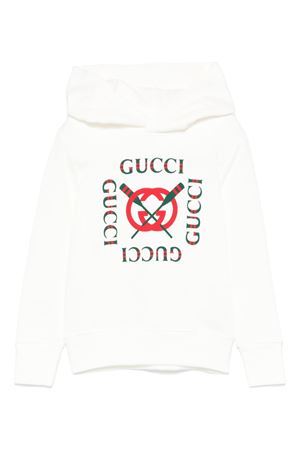 White felted cotton jersey hoodie GUCCI KIDS | 771624XJGZD9214